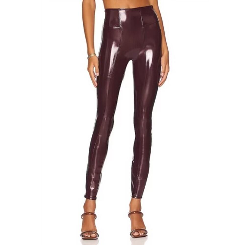 Spanx Faux Patent Leather Burgundy Ruby Leggings Size Medium